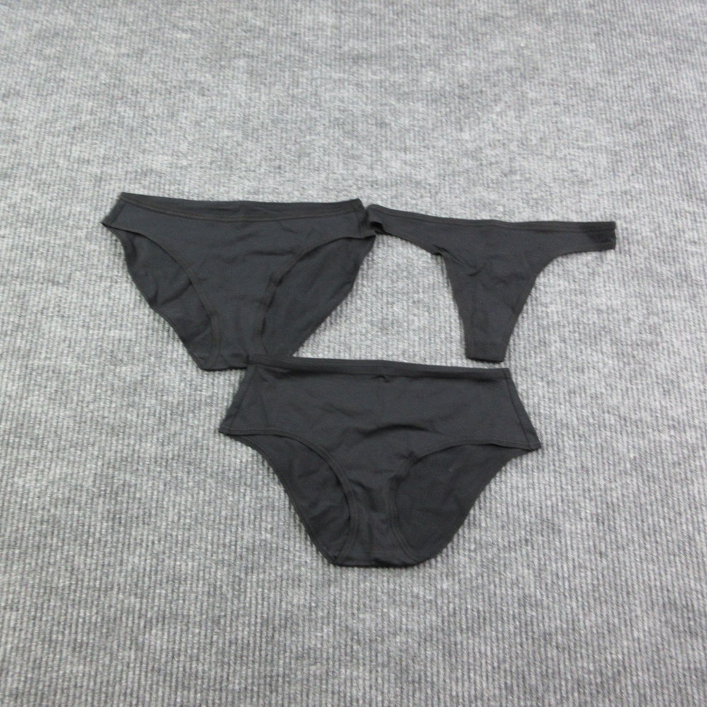 Pact Panties Womens M Black Bikini Brief Thong Organic Cotton Blend 3 Pack NWOT